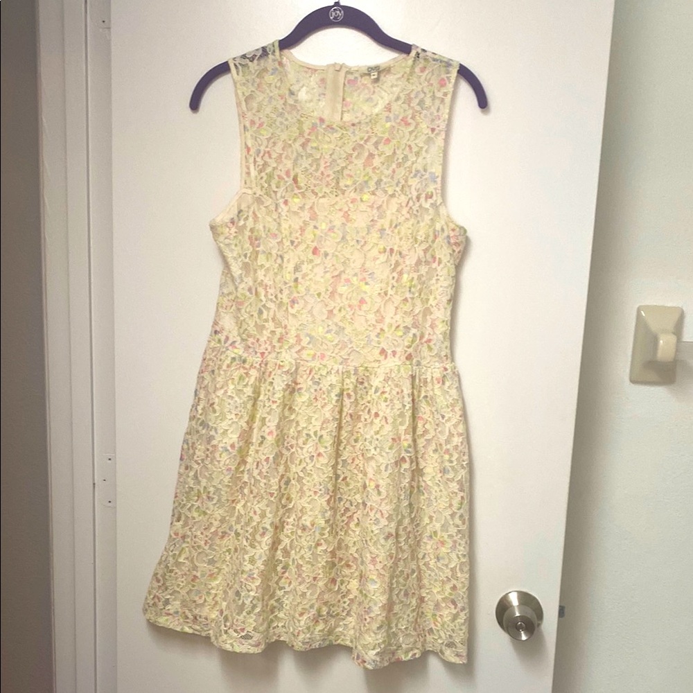 OVS women’s XL lacy cream pastel rainbow floral dress